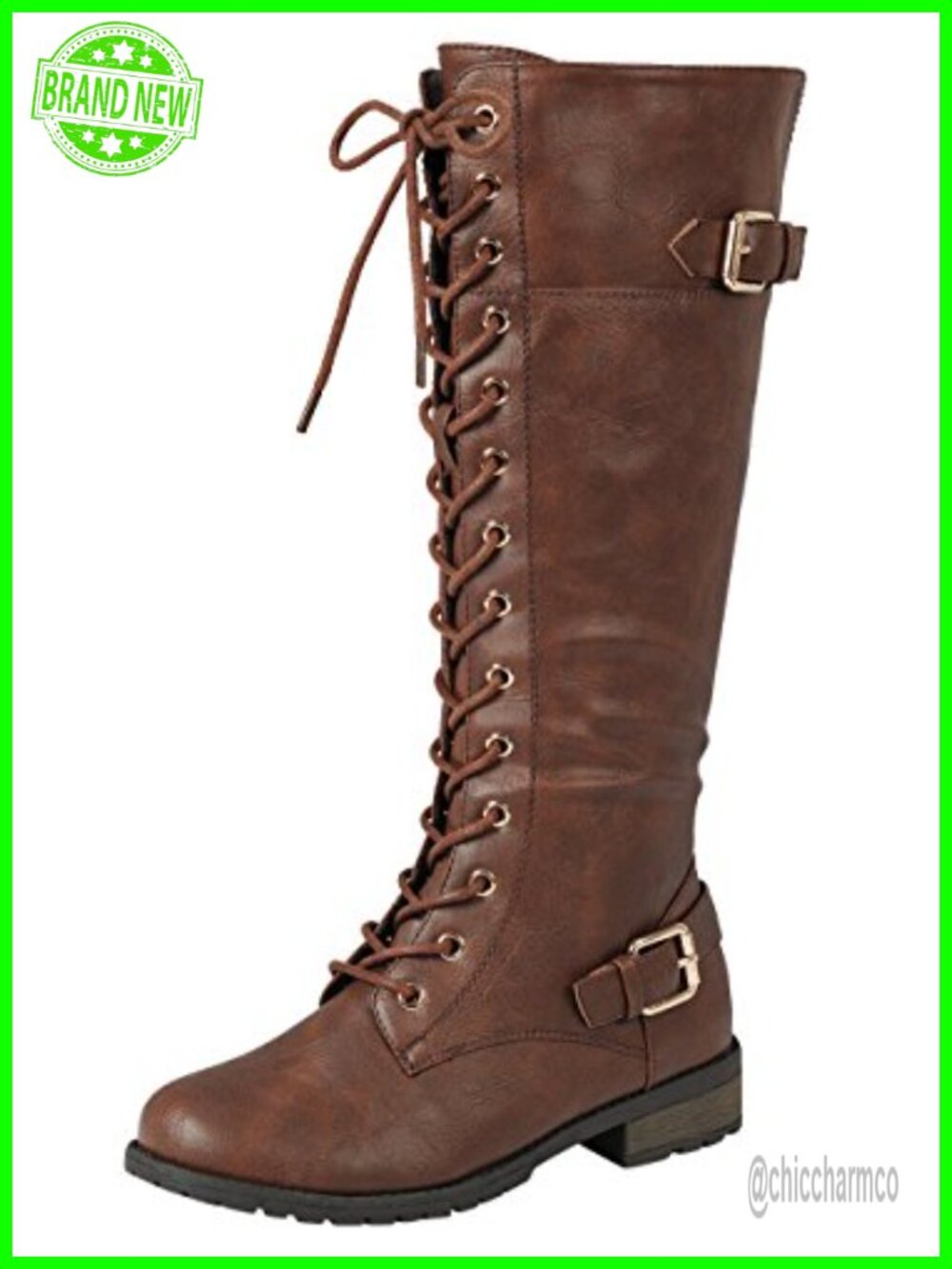 Knee High Riding Boots with Buckle and Inner Zip Closure